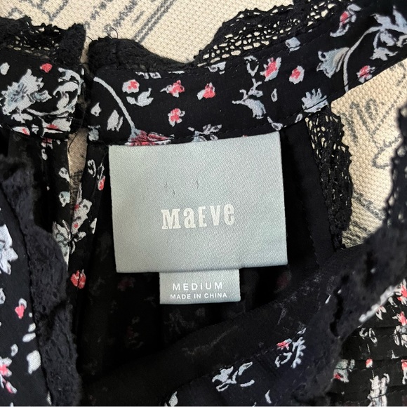 Maeve Anthropologie Black Floral Chiffon Sleeveless Blouse Womens Size Medium - Picture 8 of 10
